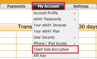 eWay Client side encryption key on MyeWay