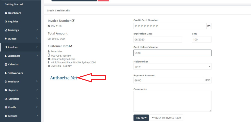 Add payment to invoice Authorize.Net logo