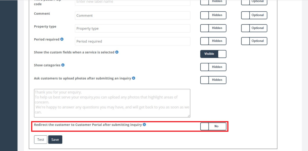 Inquiry Form Inquiry widget redirect to customer portal