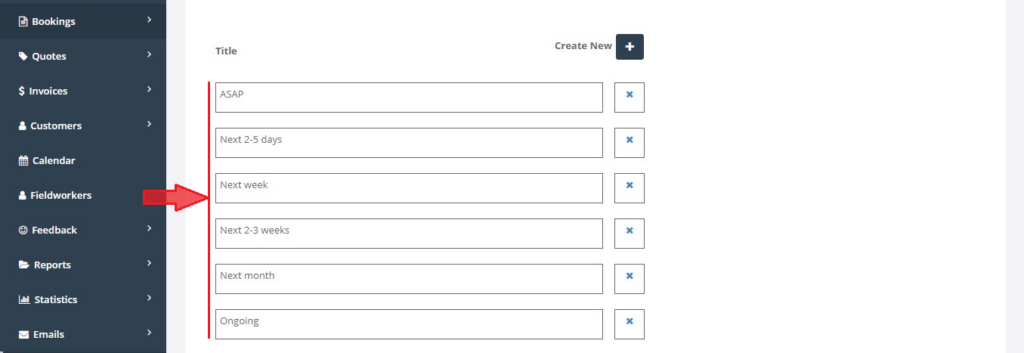 The default options that the customer have when selecting what period suits him the best in the inquiry form