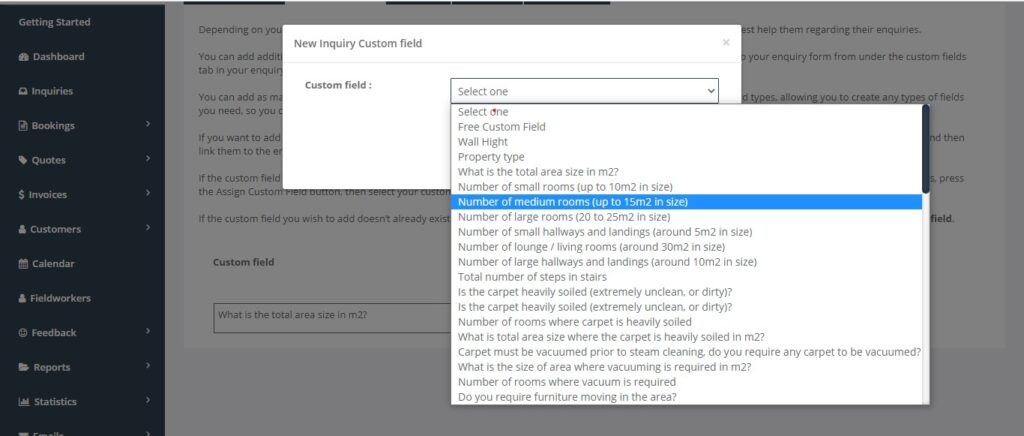 Inquiry Form custom field add New inquiry options