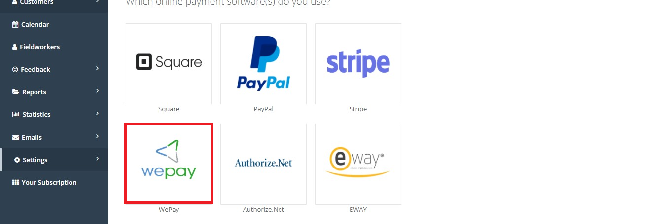 WePay icon in the payment integration page
