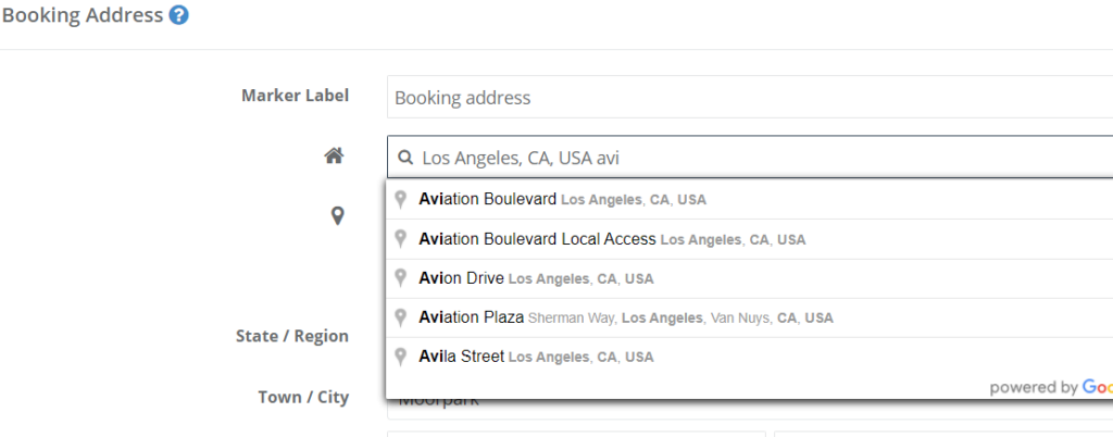 Find address feature which appears in create a booking as an admin when the mobile location is selected