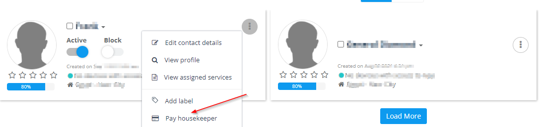 The option pay fieldworkers from actions button