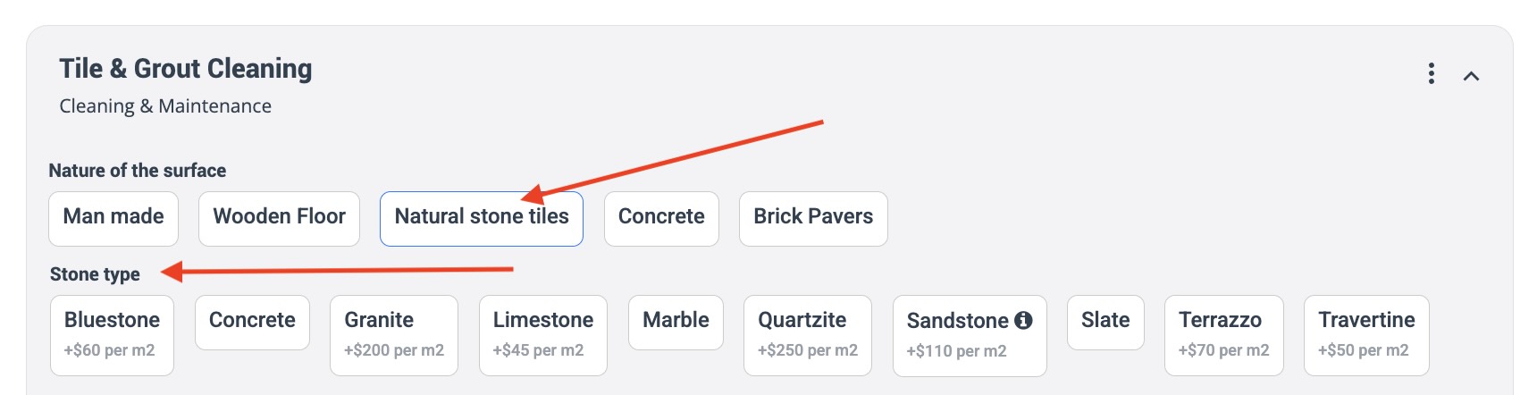 Dependent field shown after selecting trigger option