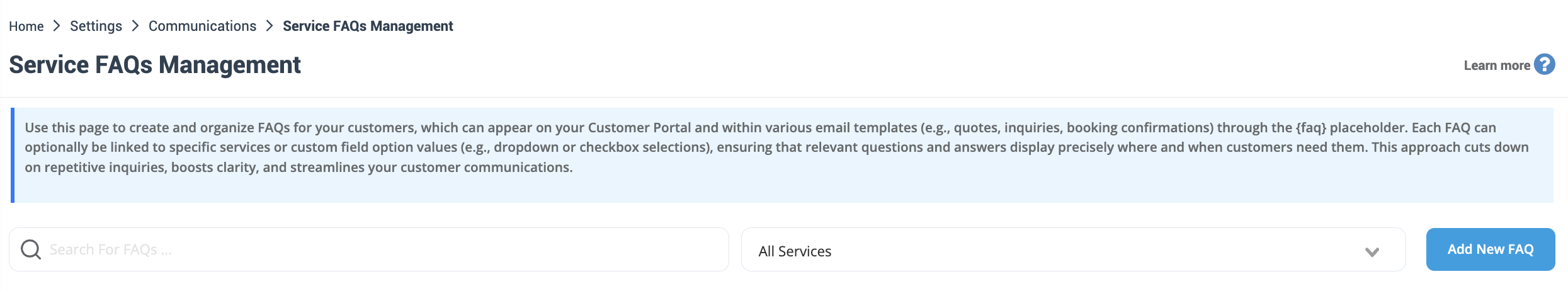 Add New Question Button FAQs Settings