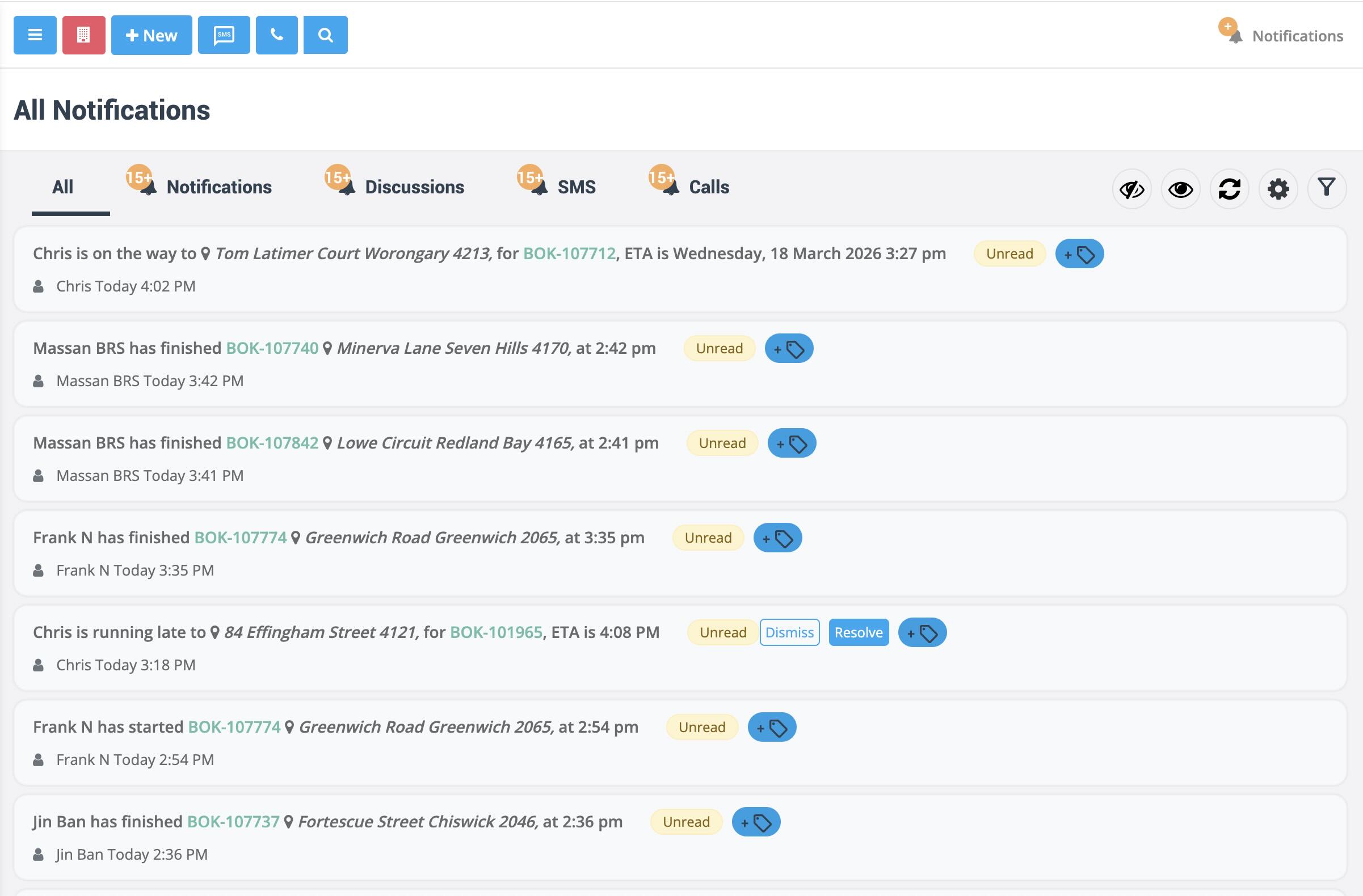 Admin notifications related to fieldworker tracking in OctopusPro