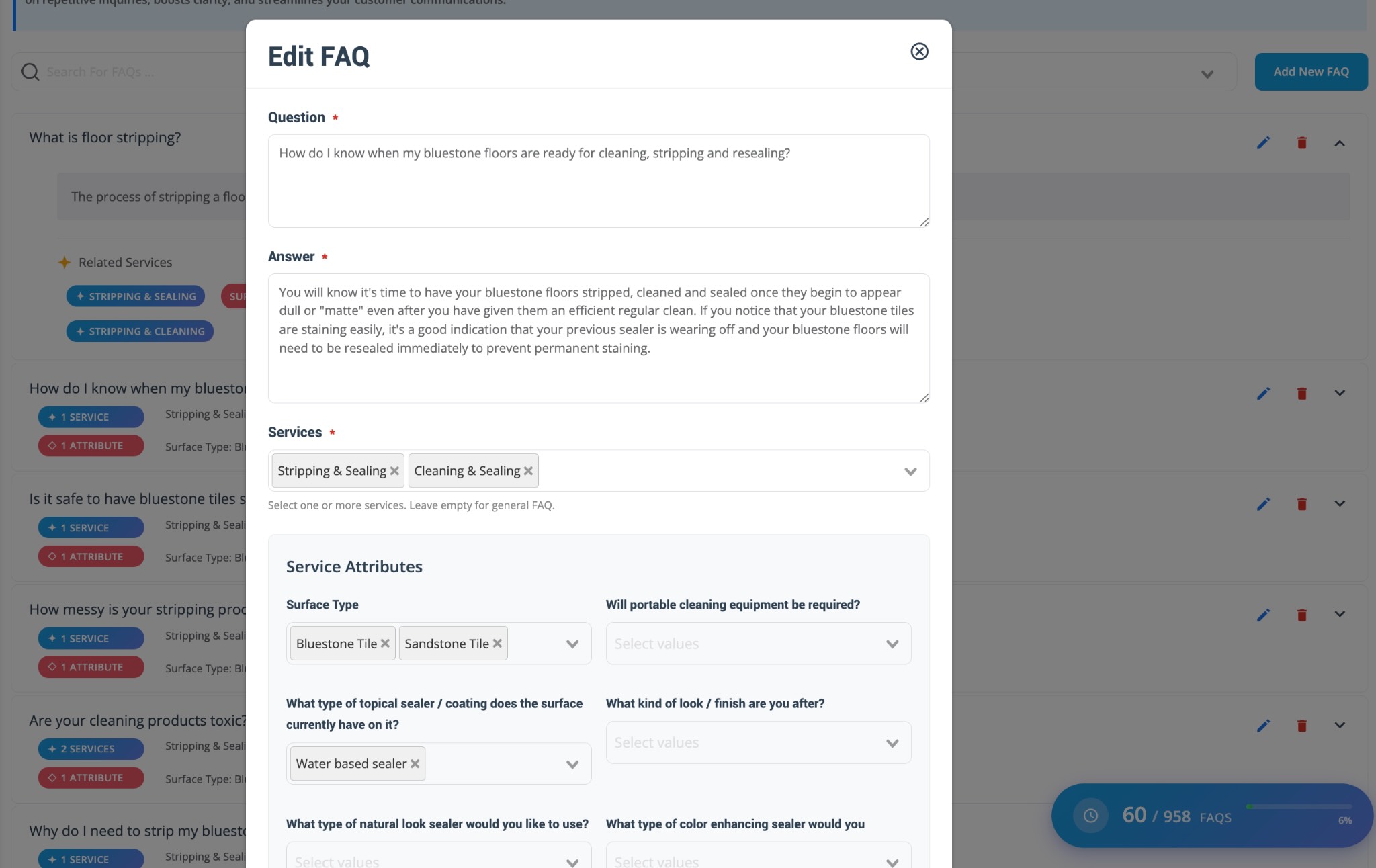 Faqs Settings Popup Example